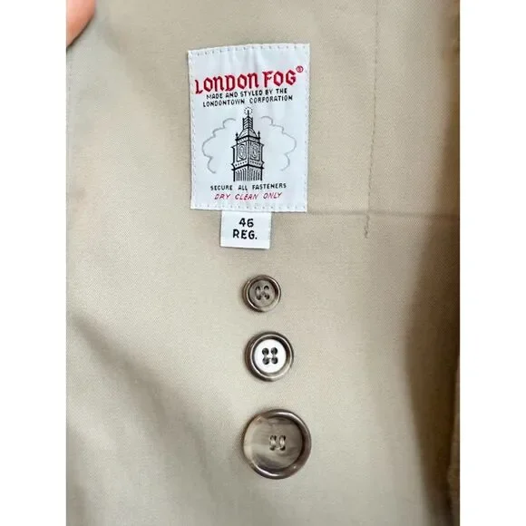 Vintage London Fog Double Breasted Trench Coat with Removable Lining size 46 Reg - Picture 8 of 11